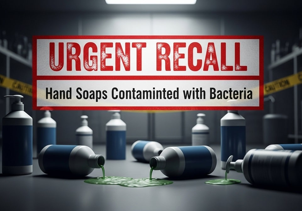 Feature image hand soap recall, DermaRite, Burkholderia cepacia, sepsis, FDA recall, product safety, bacterial contamination, antimicrobial soap