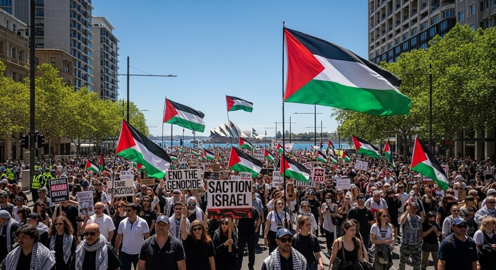 thousands march sydney pro palestine rally october